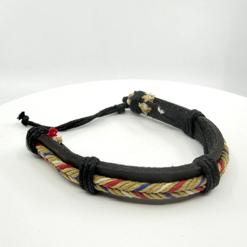 Boho Leather Cord Bracelet - Red Blue White Braided Stackable Wristband